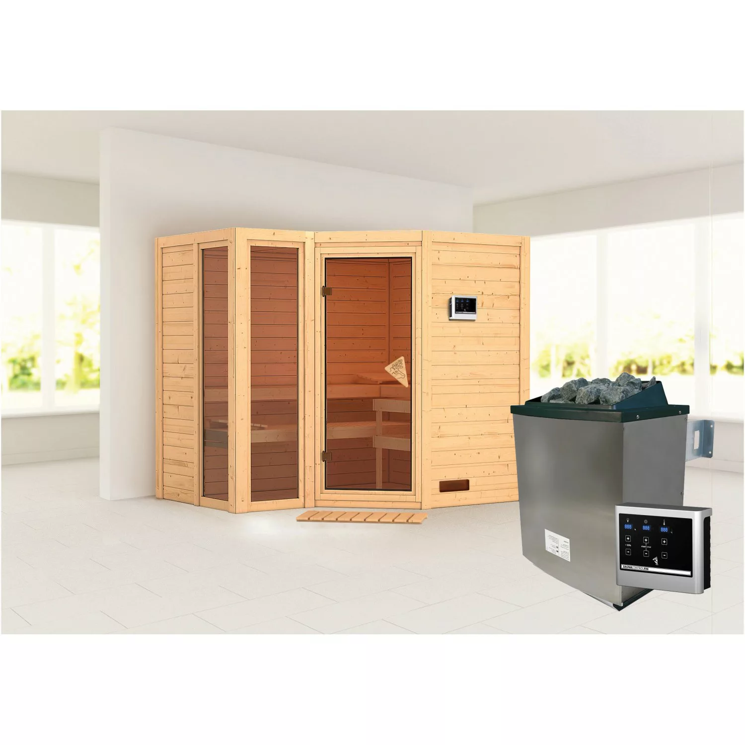 Karibu Sauna Amalia mit Ofen externe Stg.Natur günstig online kaufen