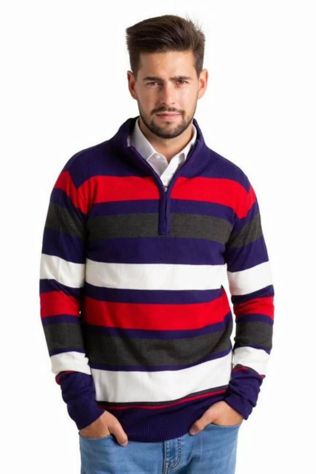 BlauerHafen Strickpullover Herren High-neck Sweater Half Zip lange Klassisc günstig online kaufen