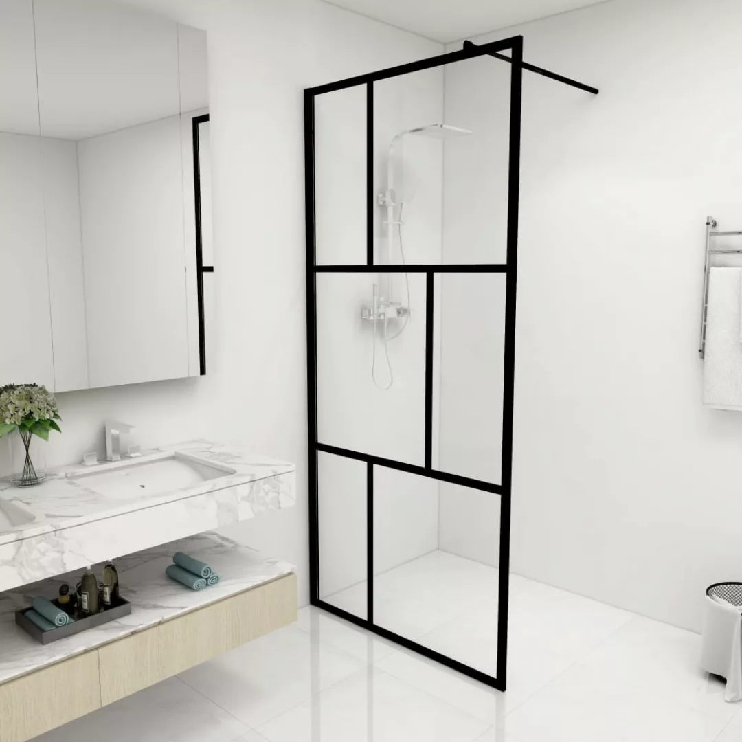 Duschwand Für Begehbare Duschen Mit Hartglas Schwarz 90x195 Cm günstig online kaufen