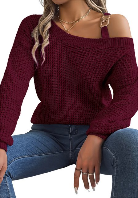 Mayou Strickpullover Damen Schulterfrei Einfarbig Langarm Elegant Herbst Ob günstig online kaufen