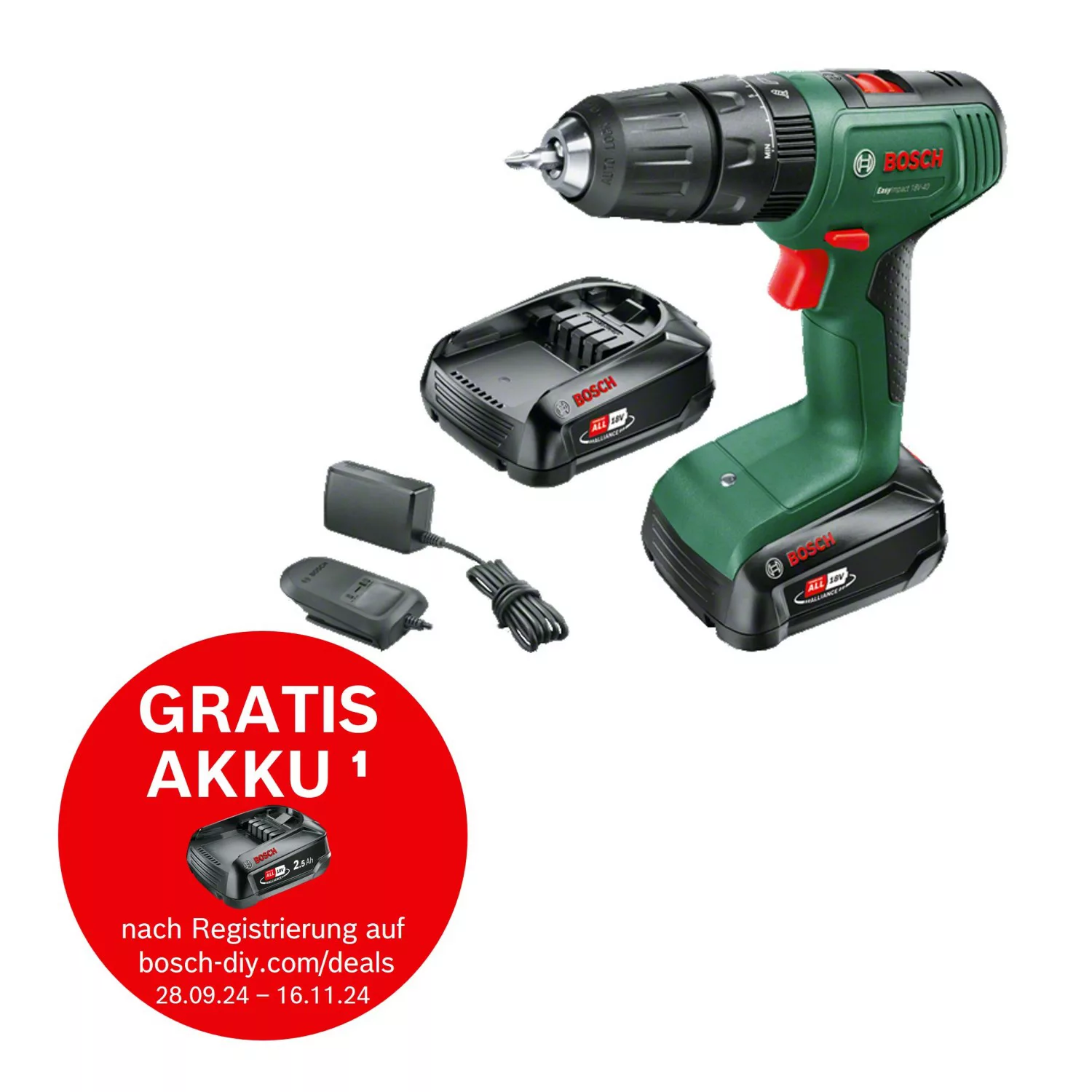 Bosch 18 V Akku-Schlagbohrschrauber EasyImpact 18V-40 inkl. 2 x Akku 2 Ah günstig online kaufen