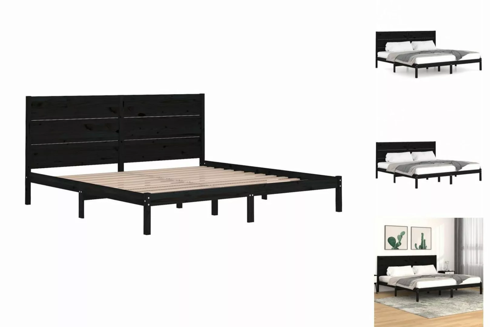 vidaXL Bettgestell Massivholzbett Schwarz Kiefer 200x200 cm Bett Bettgestel günstig online kaufen