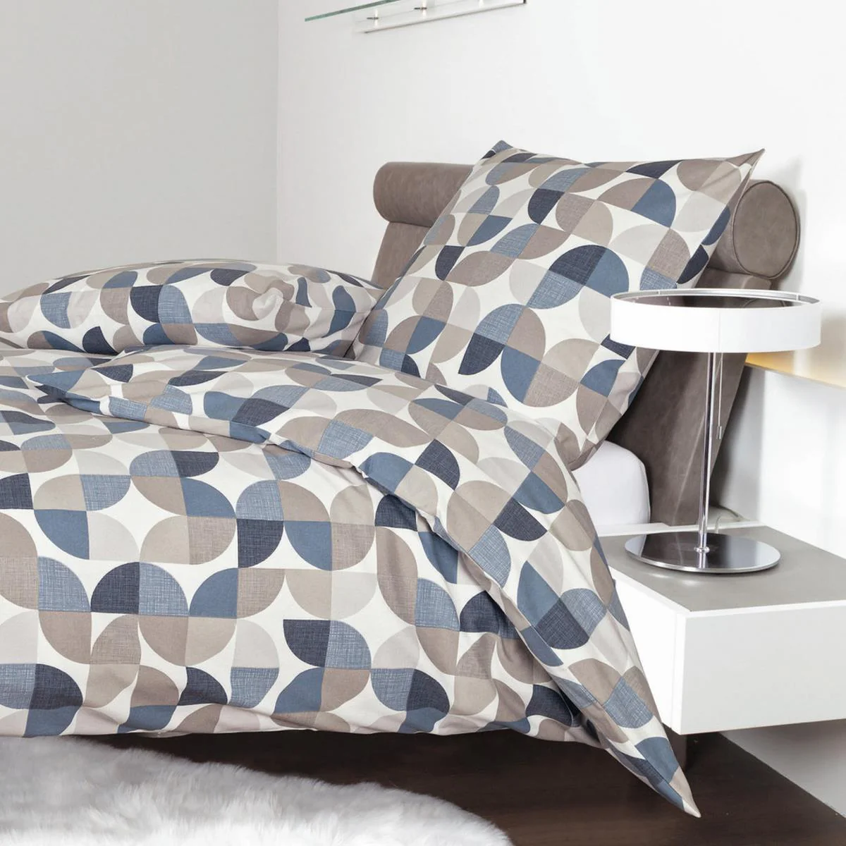 Janine Feinbiber Bettwäsche Davos 65121-02 blau weiß taupe 135x200 günstig online kaufen