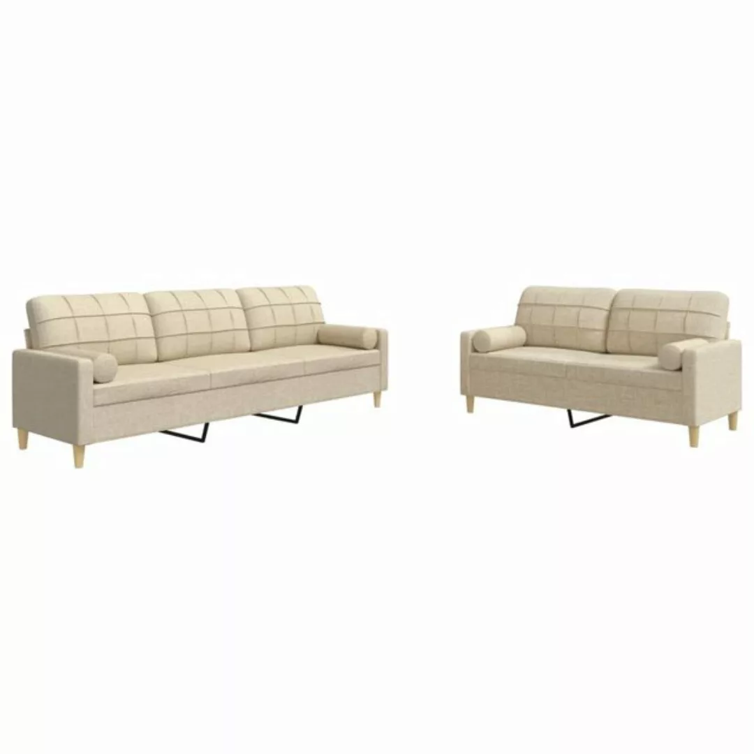 vidaXL Sofa 2-tlg. Sofagarnitur mit Dekokissen Creme Stoff günstig online kaufen