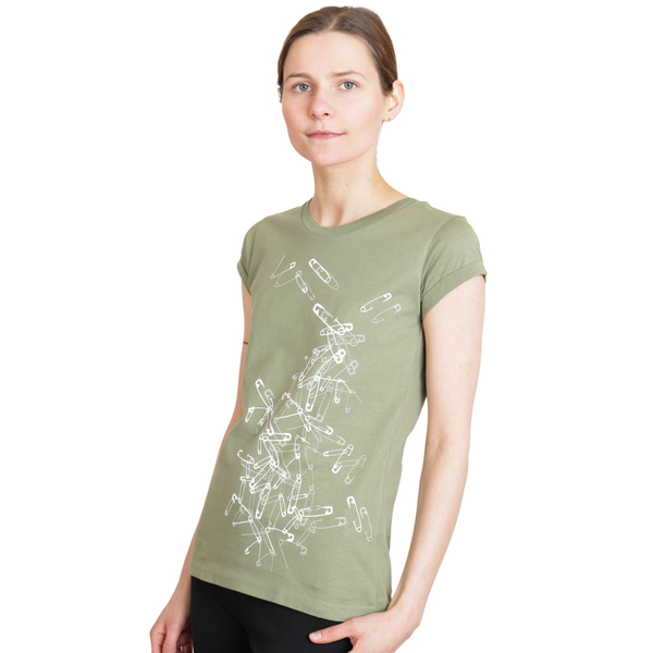 Damen T-shirt Aus Bio-baumwolle „Sicherheitsnadeln“ Khaki günstig online kaufen