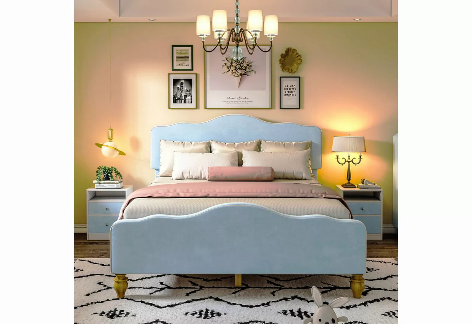 yozhiqu Polsterbett Samtgepolstertes Bett (140x200 cm) + zwei Nachttische ( günstig online kaufen