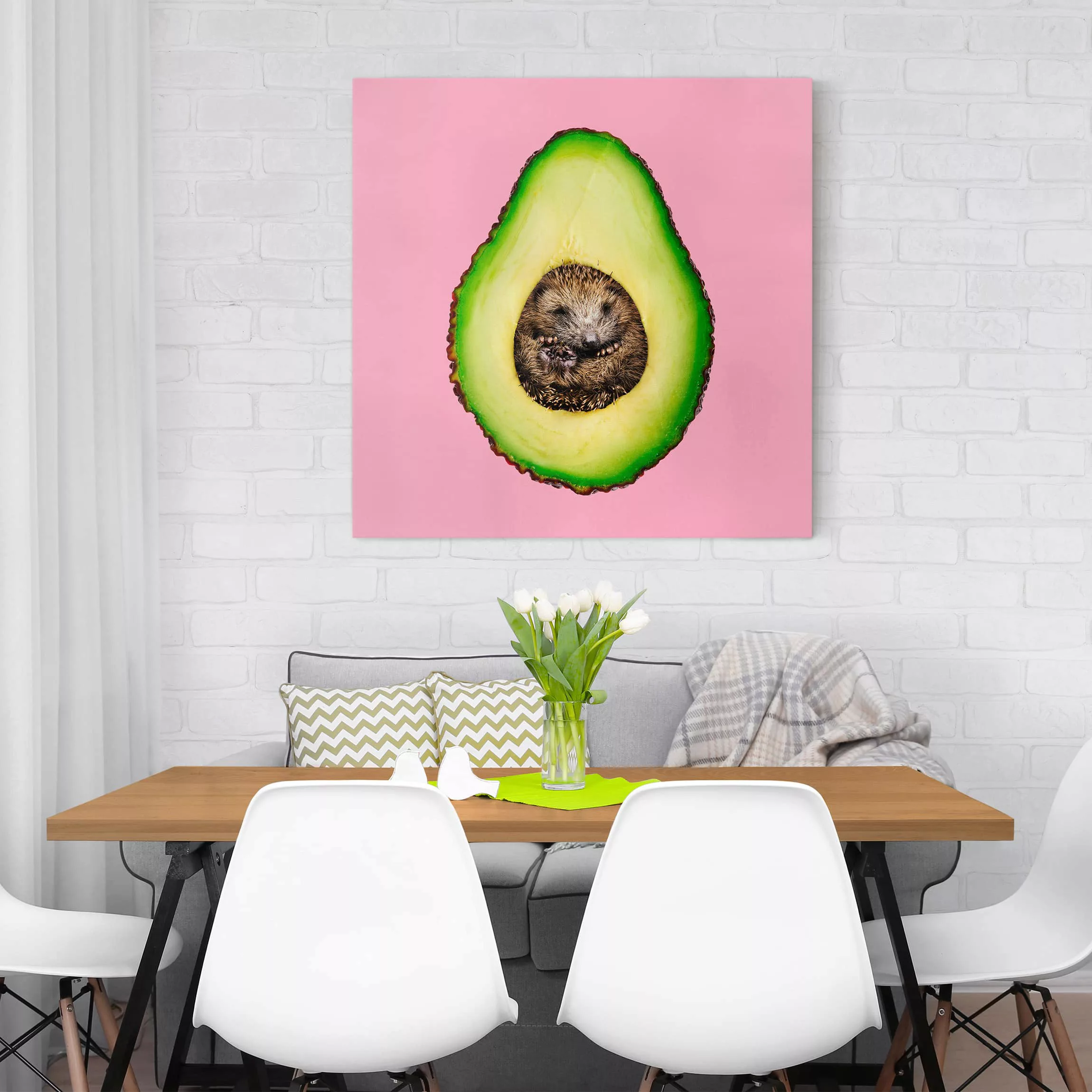 Leinwandbild Küche - Quadrat Avocado mit Igel günstig online kaufen