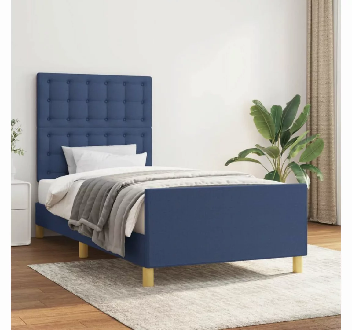 vidaXL Bett, Bettgestell mit Kopfteil Blau 90x190 cm Stoff günstig online kaufen