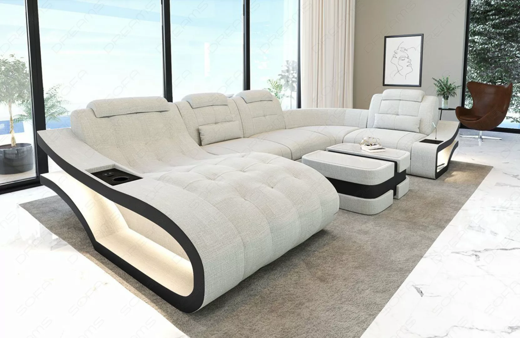 Sofa Dreams Sofa Polster Sofa Wohnlandschaft Couch Elegante H - U Form Stof günstig online kaufen