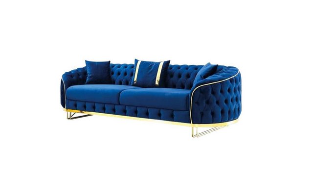 Xlmoebel 3-Sitzer Designer Wohnzimmer Sofa in Blau mit Chesterfield-Stil un günstig online kaufen