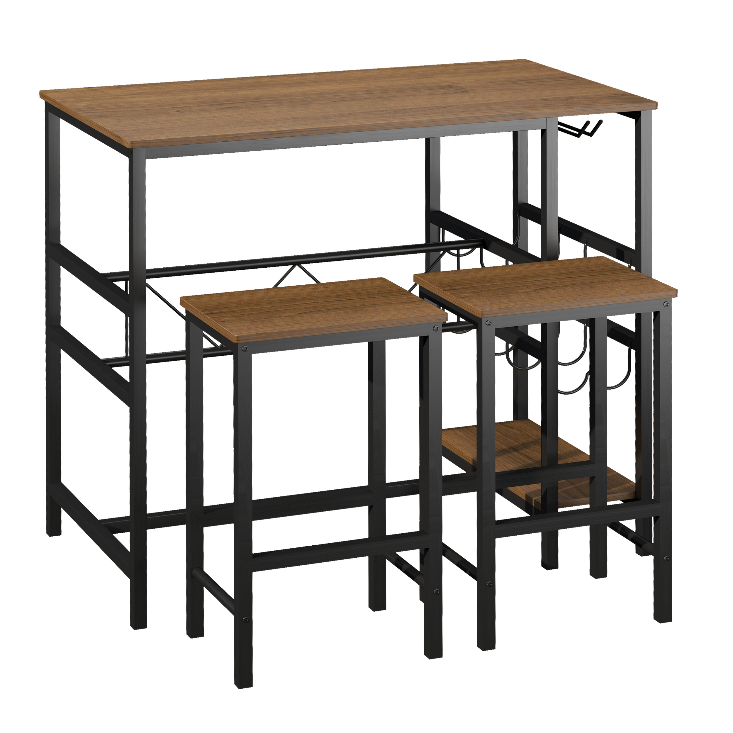 HOMCOM Bartisch-Set, Stehtisch mit 2 Barhockern, 3-teiliges Tischset Küchen günstig online kaufen
