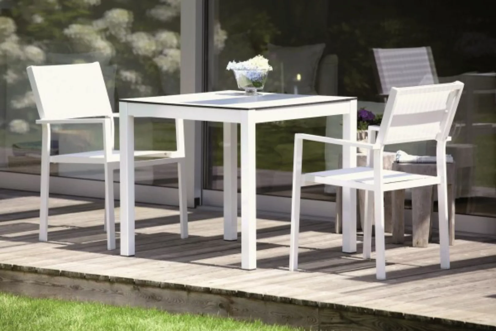 Outdoor Tisch Quadrat Keramik Grau / weiß 80x80 günstig online kaufen