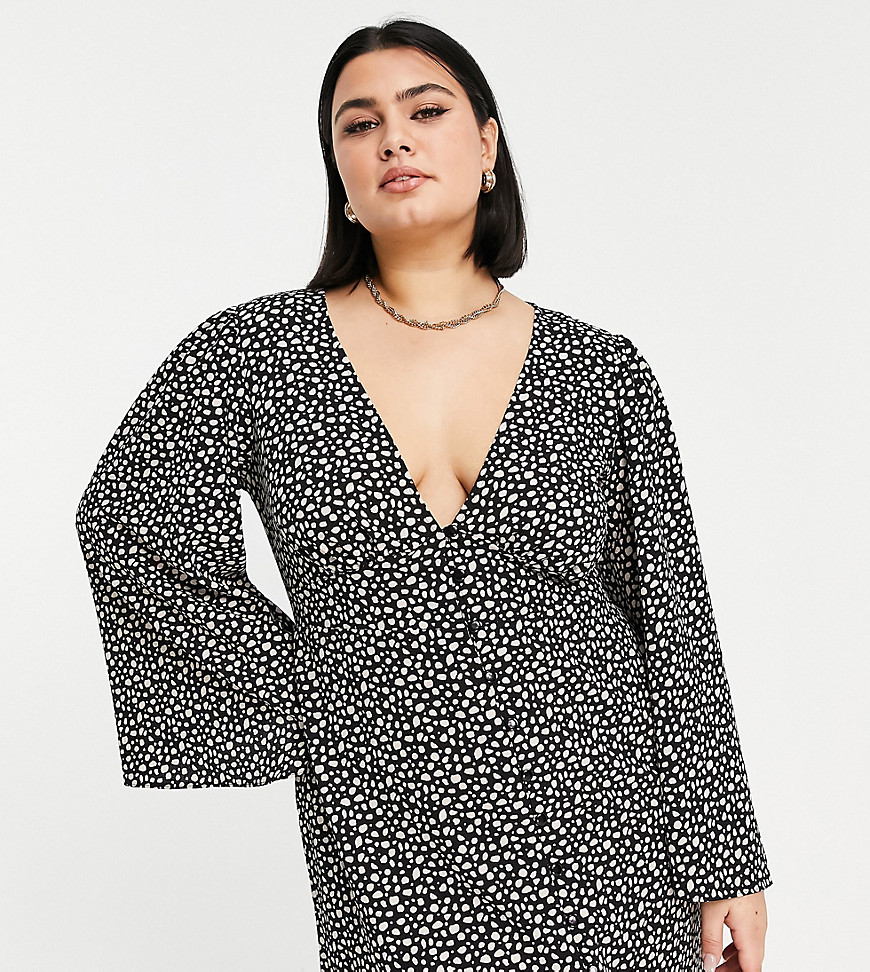 ASOS DESIGN Curve – Durchgeknöpftes Minikleid mit schwarzem Tierfell-Punkte günstig online kaufen