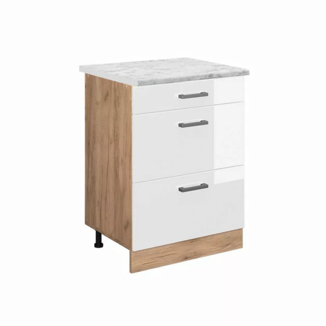 Vicco Unterschrank R-Line, Weiß Hochglanz/Goldkraft Eiche, 60 cm AP Marmor günstig online kaufen