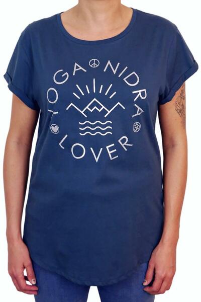 Yogicompany - Damen - Yoga T-shirt "Yoga Nidra Lover" Blau/weiß günstig online kaufen