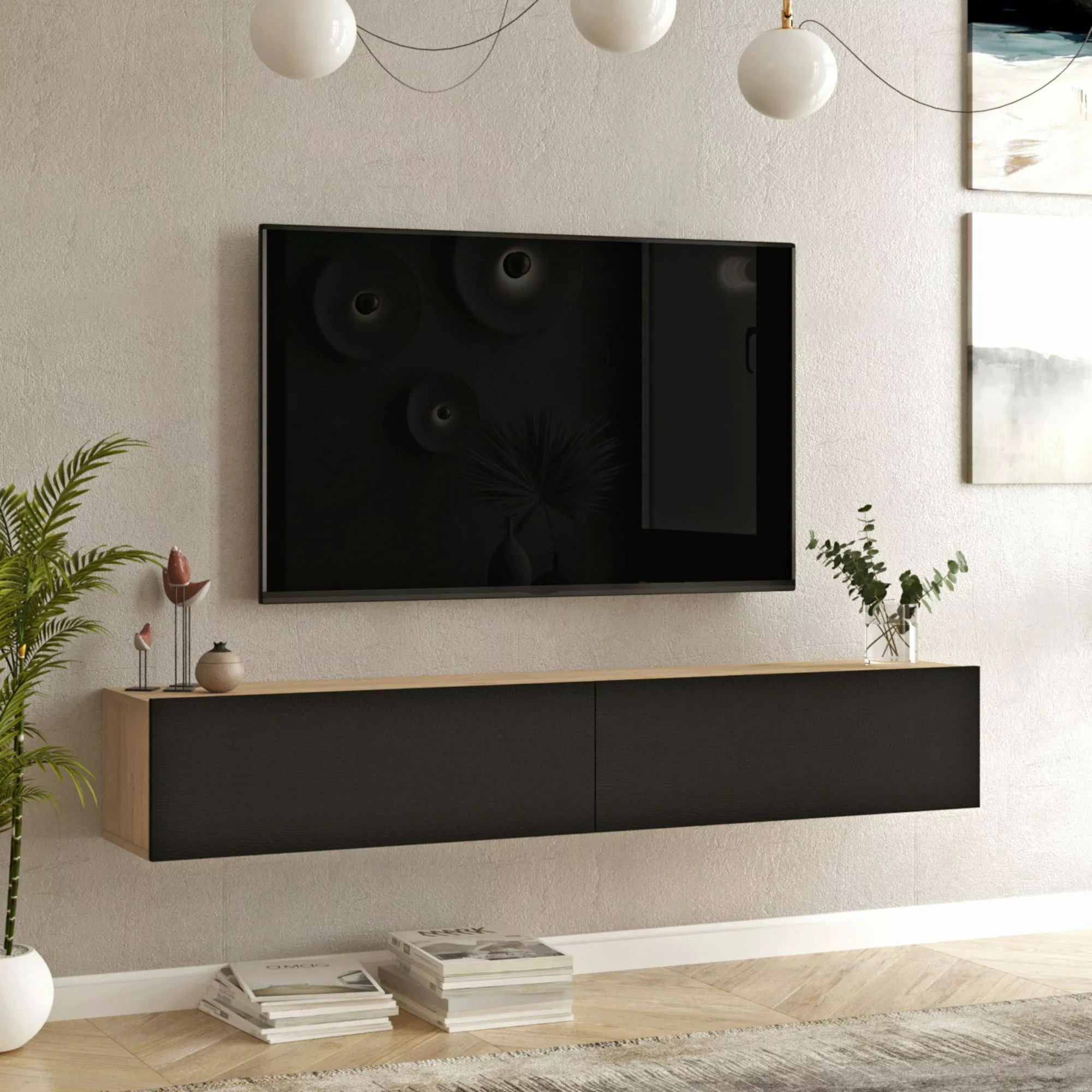 en.casa TV-Schrank »Lapinlahti« 180x31,5x29,5cm Schwarz/Betonoptik günstig online kaufen
