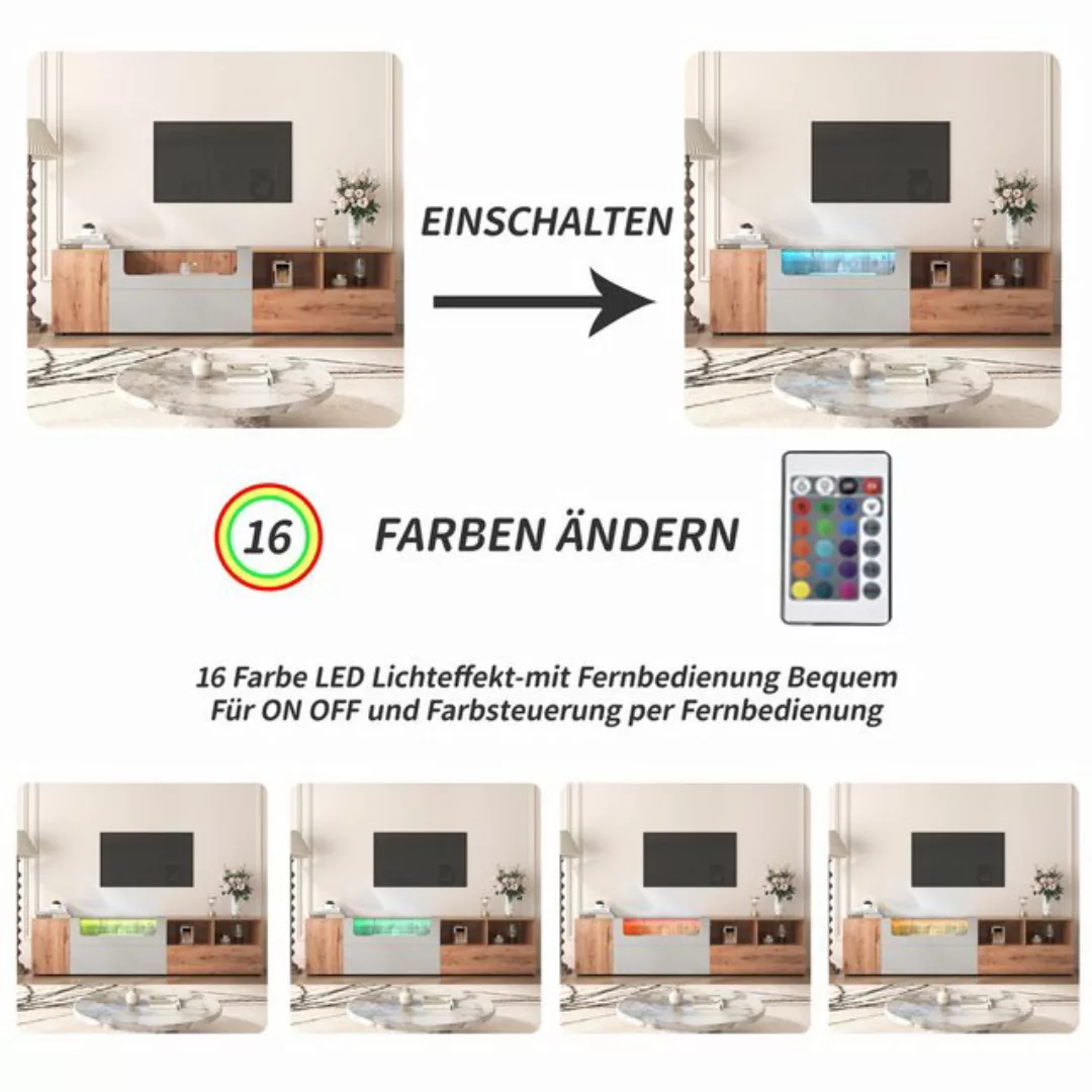 KoDise TV-Schrank Lowboard Glasplatte Fernsehtisch mit LED-Beleuchtung,viel günstig online kaufen