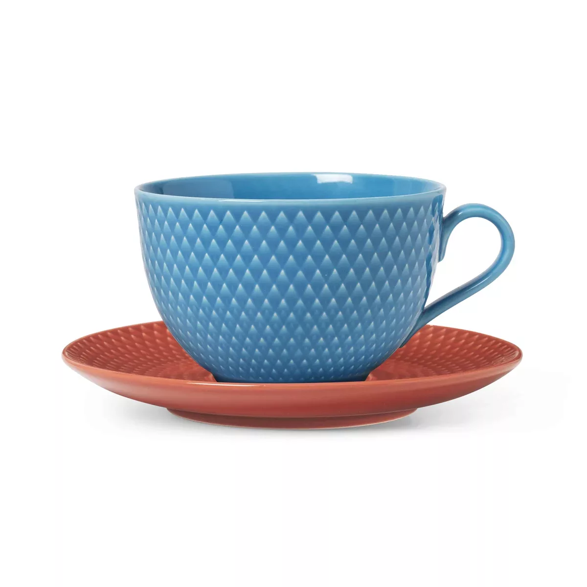 Rhombe Teetasse mit Untersetzer blau-terracotta günstig online kaufen