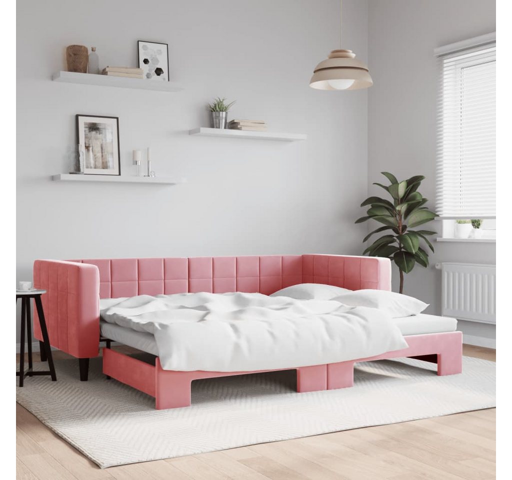 vidaXL Gästebett Gästebett Tagesbett Ausziehbar Rosa 90x200 cm Samt Bett Be günstig online kaufen