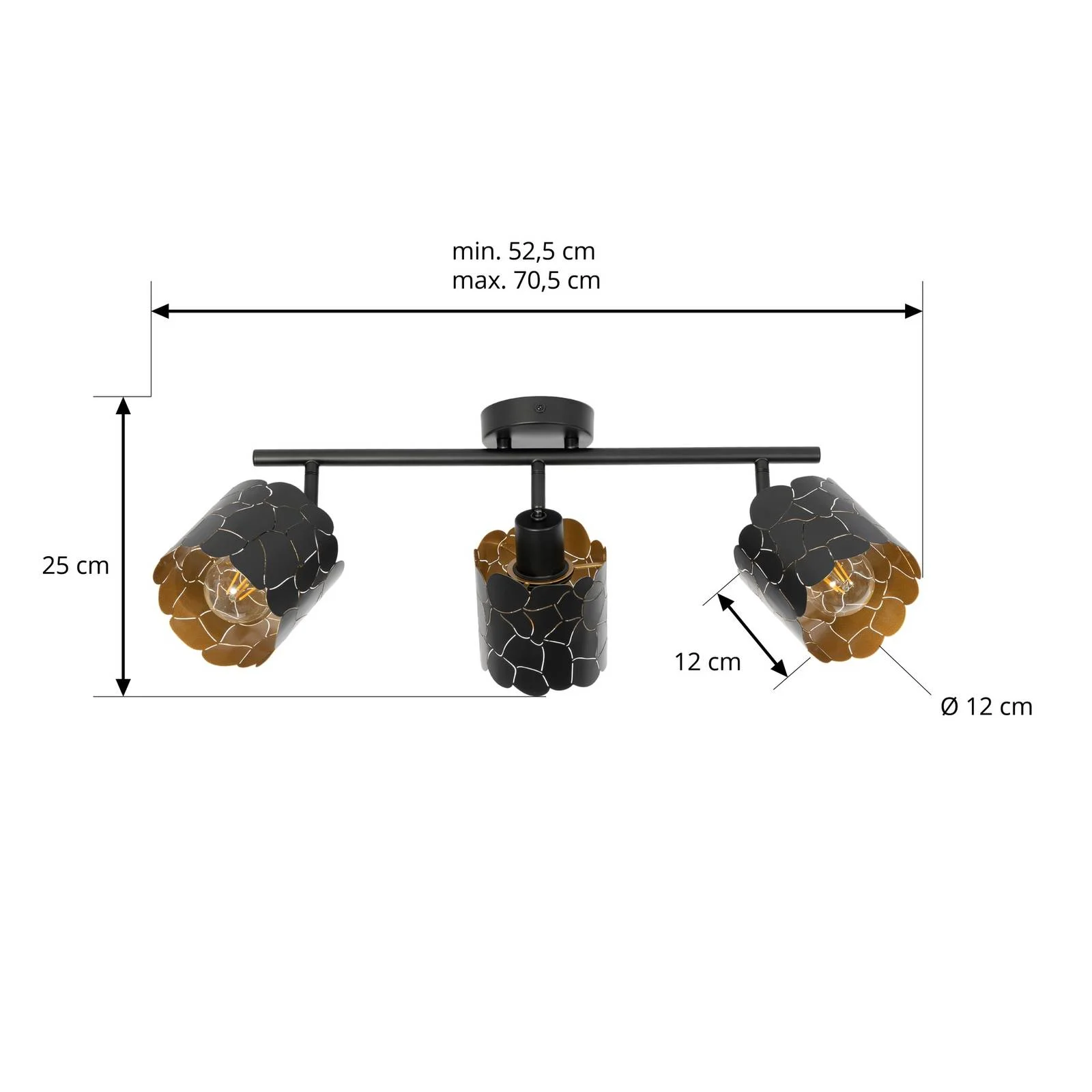 Lindby Deckenleuchte Aralena, schwarz/gold, 3-flg., Metall günstig online kaufen