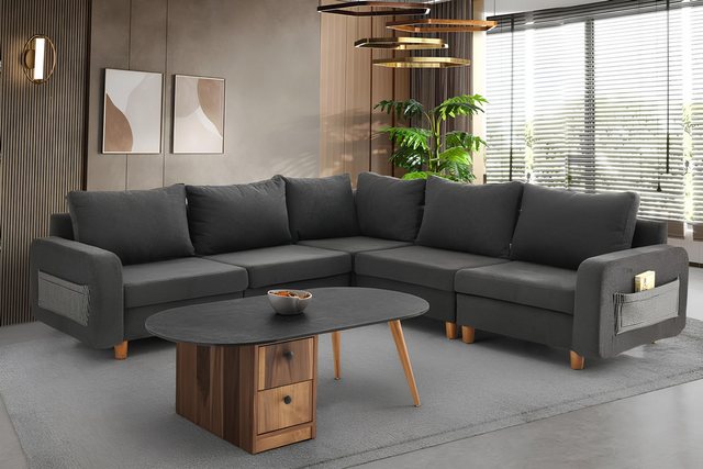 JVmoebel Ecksofa Couch Ecksofa L-Form Grau Stoffsofa Polstersofa Design Gro günstig online kaufen