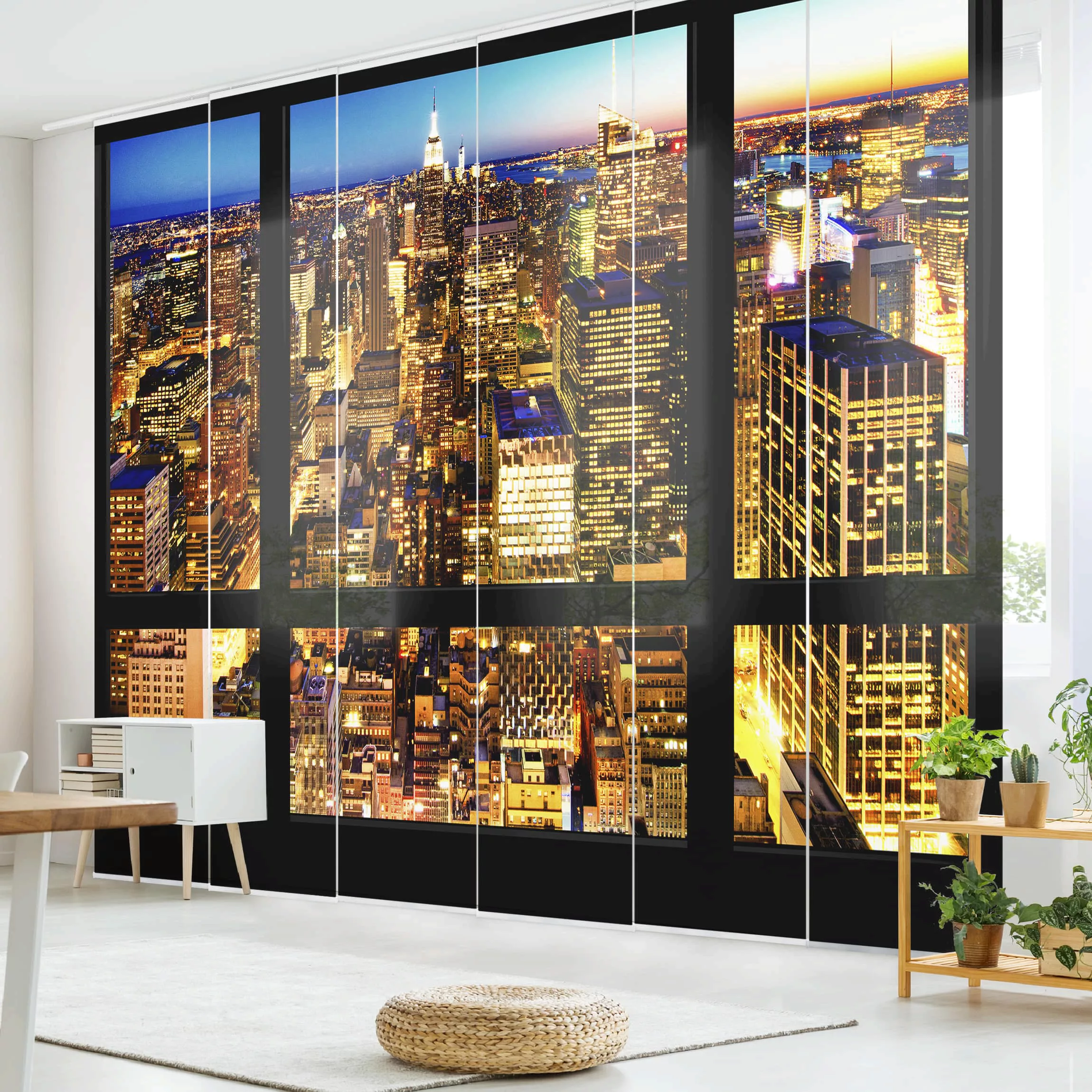 Schiebegardinen Set Architektur & Skyline Fensterblick New York bei Nacht günstig online kaufen