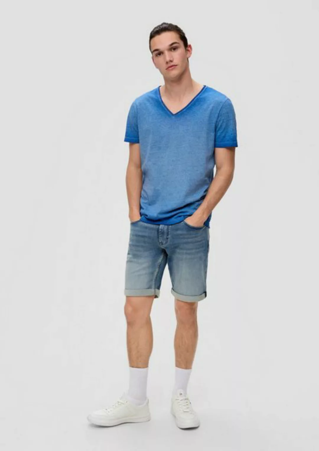 QS Cargoshorts Denim-Shorts mit fixiertem Umschlag Waschung günstig online kaufen