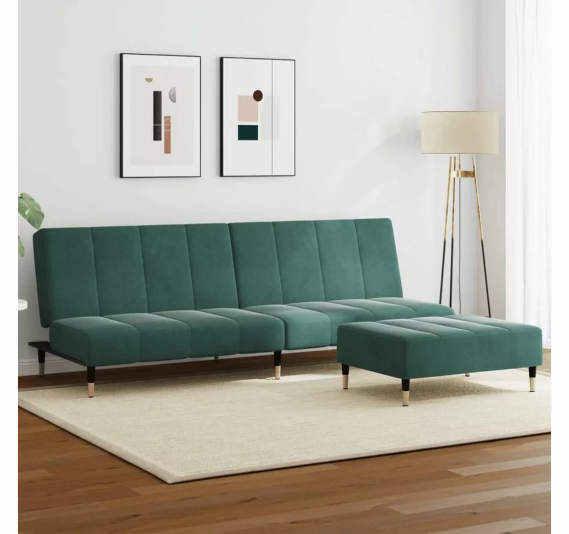 vidaXL Sofa Schlafsofa 2-Sitzer mit Fußhocker Samt, Grün günstig online kaufen