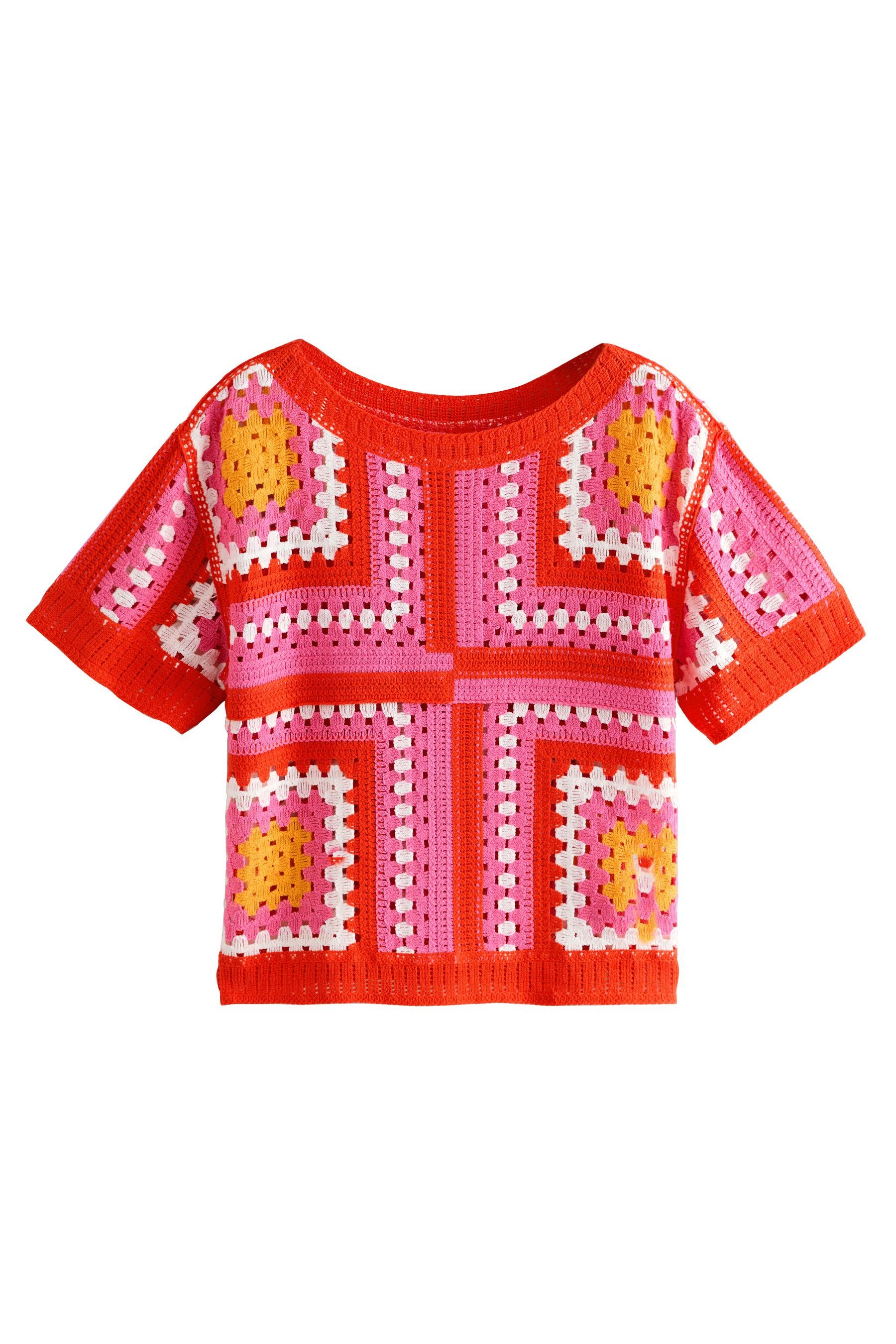 Next Kurzarmpullover T-Shirt mit gehäkeltem Ausschnitt günstig online kaufen