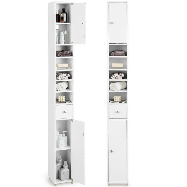 COSTWAY Hochschrank Bad, Schmal, mit Schublade, 2 Türen & Fächern, 180cm we günstig online kaufen