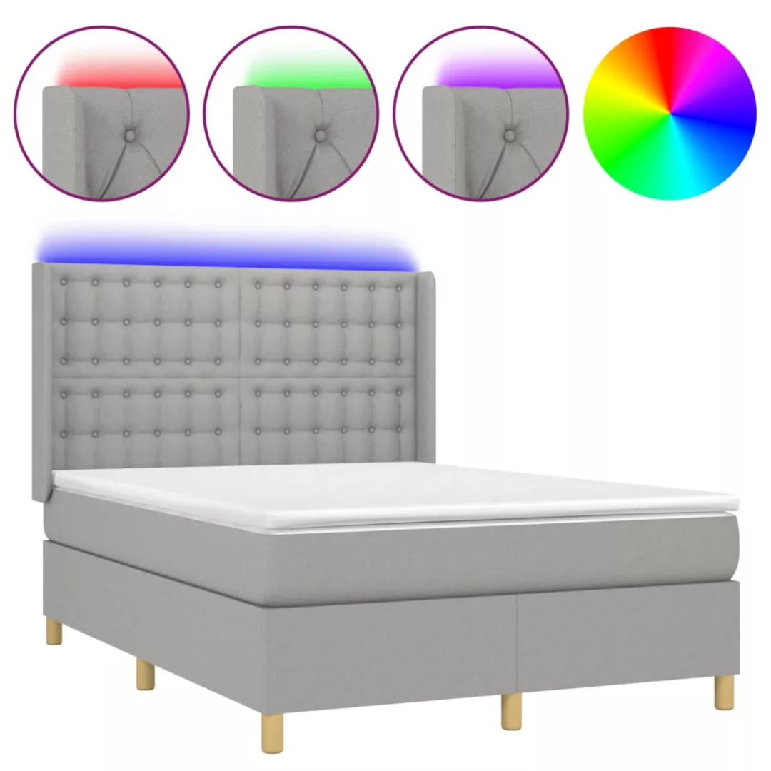 Vidaxl Boxspringbett Mit Matratze & Led Hellgrau 140x200 Cm Stoff günstig online kaufen
