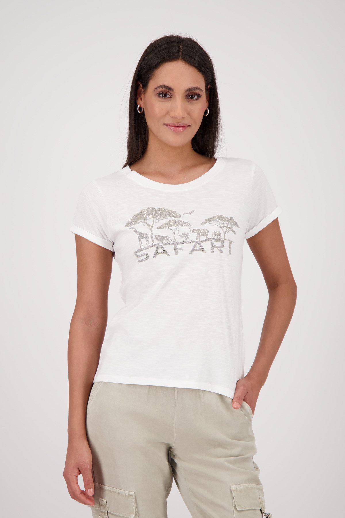 Monari Rundhalsshirt mit Frontprint und Glitzernieten günstig online kaufen