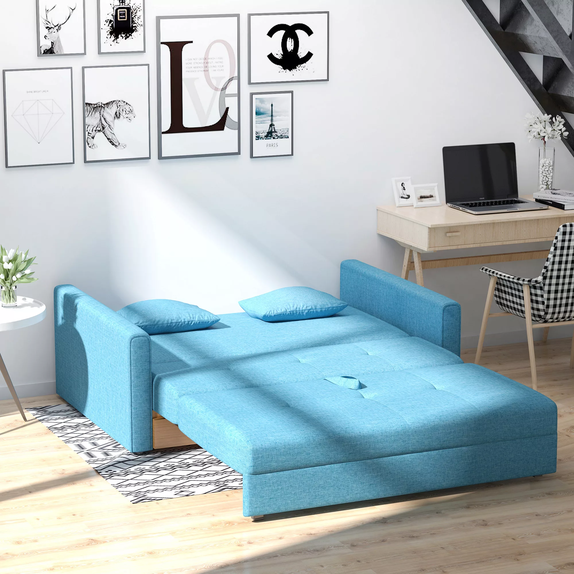 HOMCOM 2-Sitzer Schlafsofa mit Bettfunktion, Stauraum, für Wohnzimmer, Poly günstig online kaufen