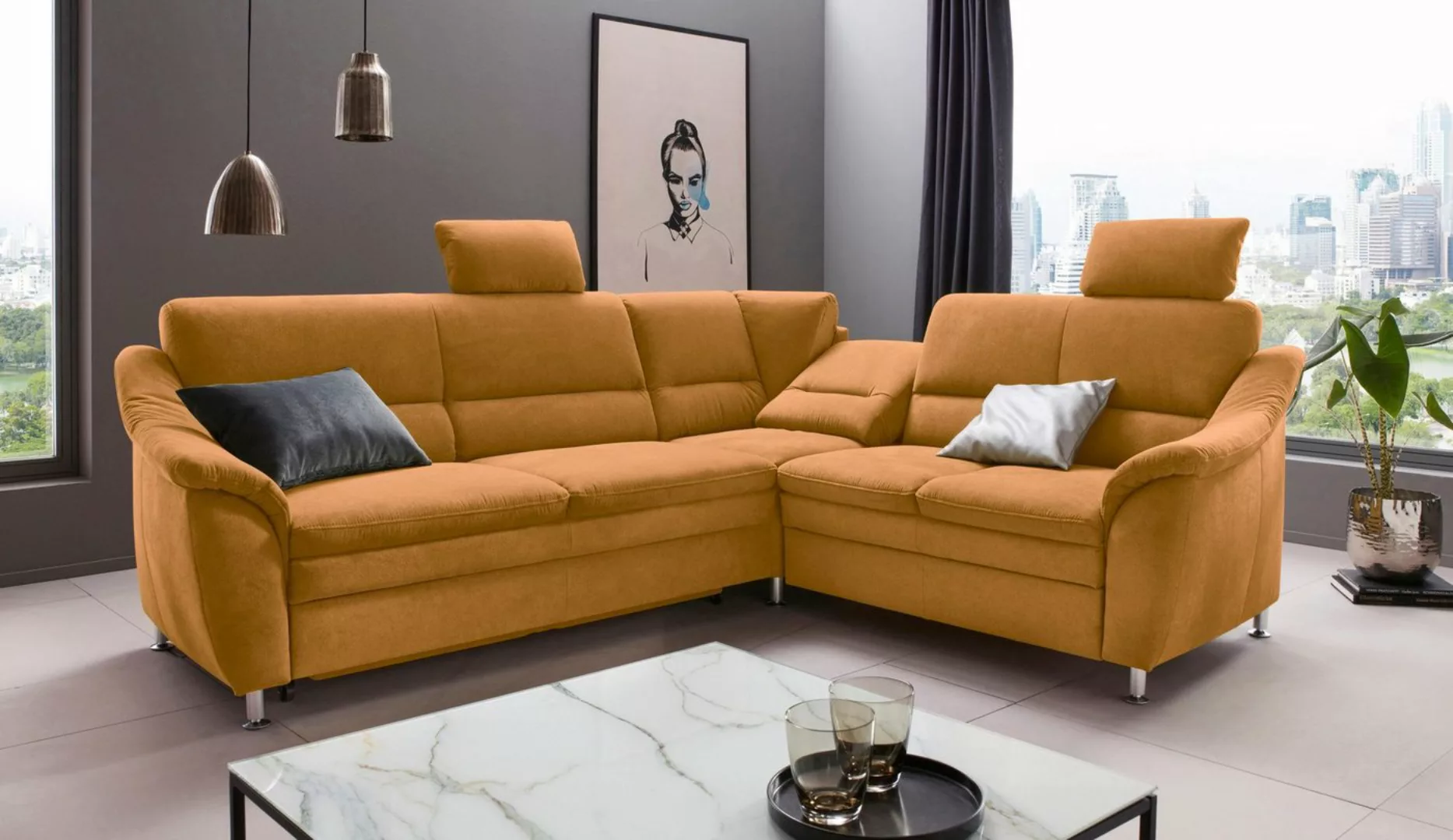 Places of Style Ecksofa "Cardoso L-Form", Federkern, wahlweise mit Bett, Sc günstig online kaufen