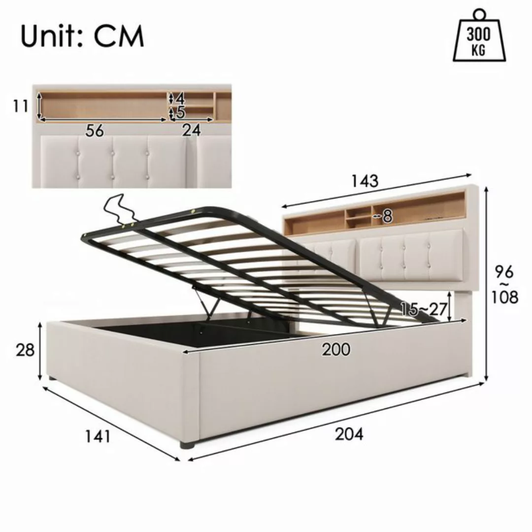 Nebelmeer Bettgestell Polsterbett Doppelbett mit USB C Steckdose Ladefunkti günstig online kaufen