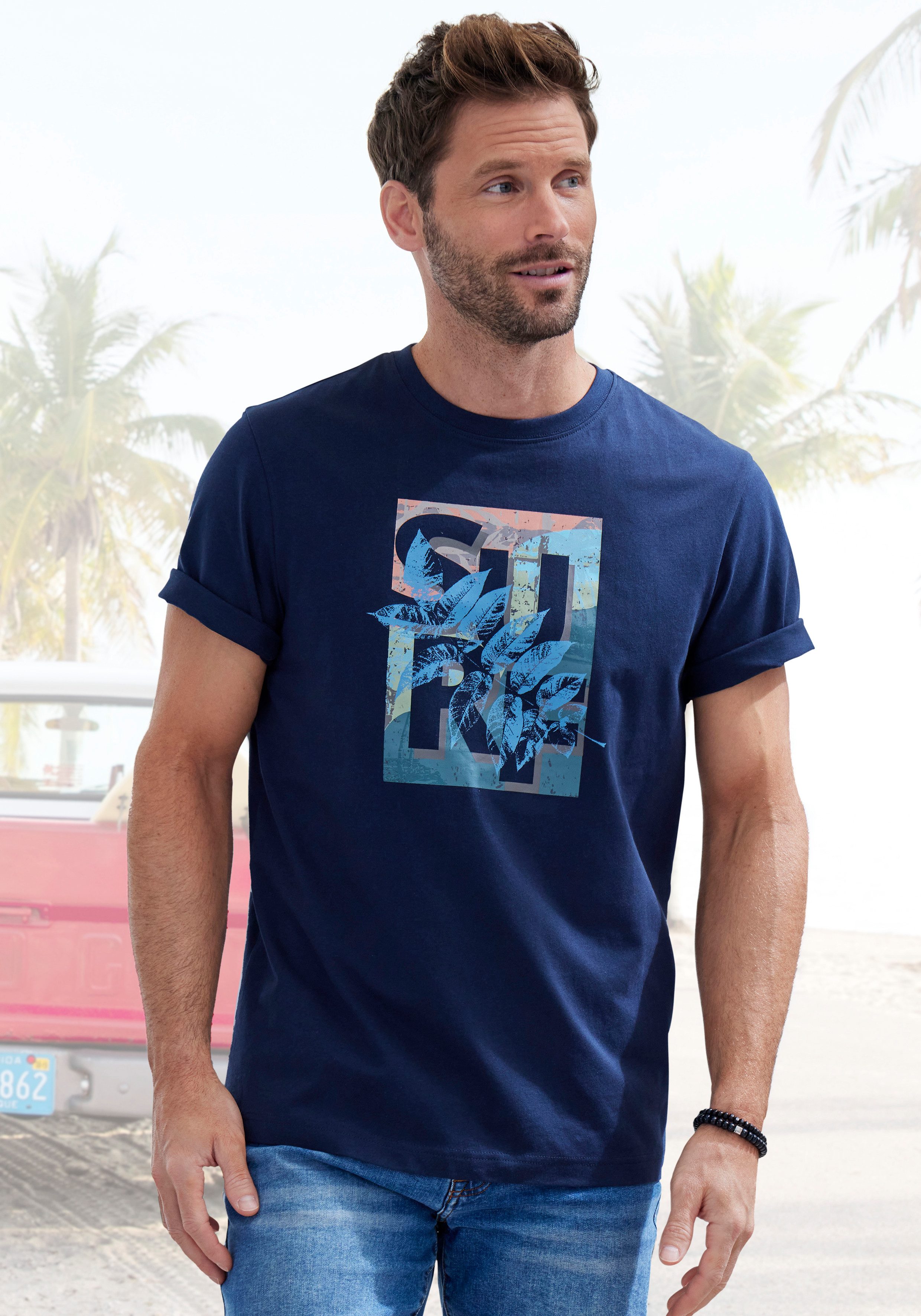 John Devin T-Shirt, Rundhalsshirt mit Surf -Aufdruck aus reiner Baumwolle günstig online kaufen