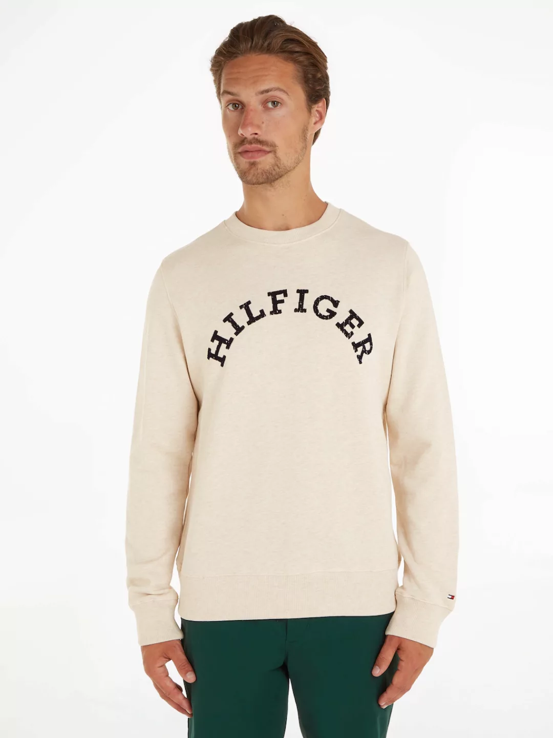 Tommy Hilfiger Sweatshirt "HILFIGER ARCHED HTR SWEATSHIRT", mit gebrochenem günstig online kaufen