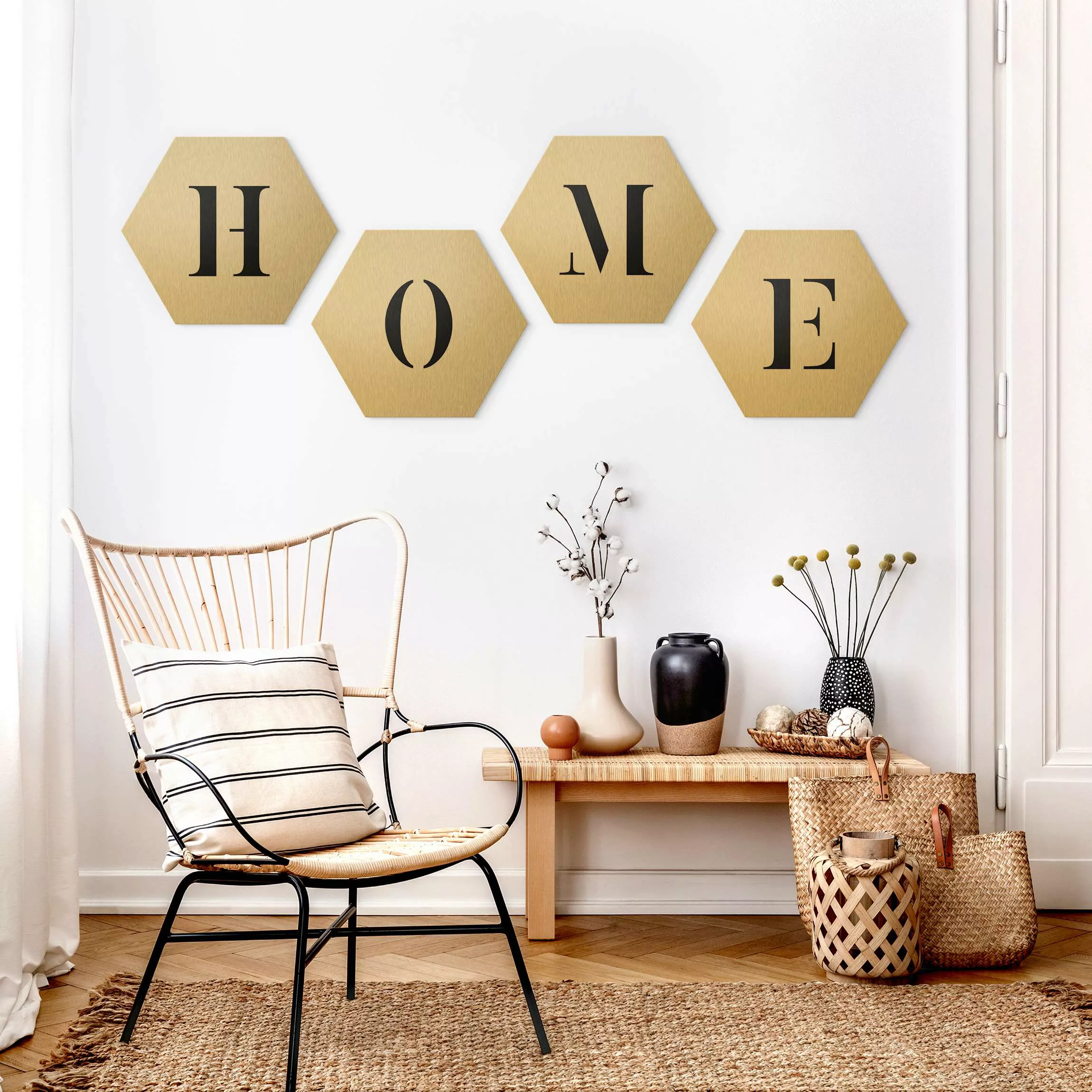 4-teiliges Hexagon-Alu-Dibond Bild Buchstaben HOME Schwarz Set II günstig online kaufen