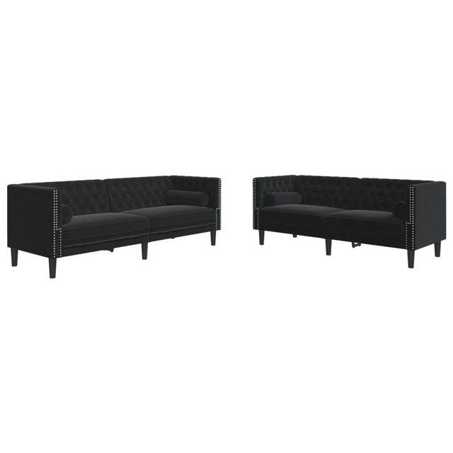 vidaXL Sofa 2-tlg. Chesterfield-Sofa-Set mit Nackenrollen Schwarz Samt günstig online kaufen