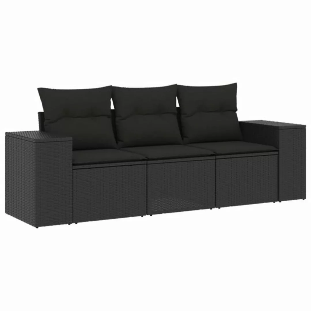 vidaXL Sofaelement 3-tlg. Garten-Sofagarnitur mit Kissen Schwarz Poly Ratta günstig online kaufen