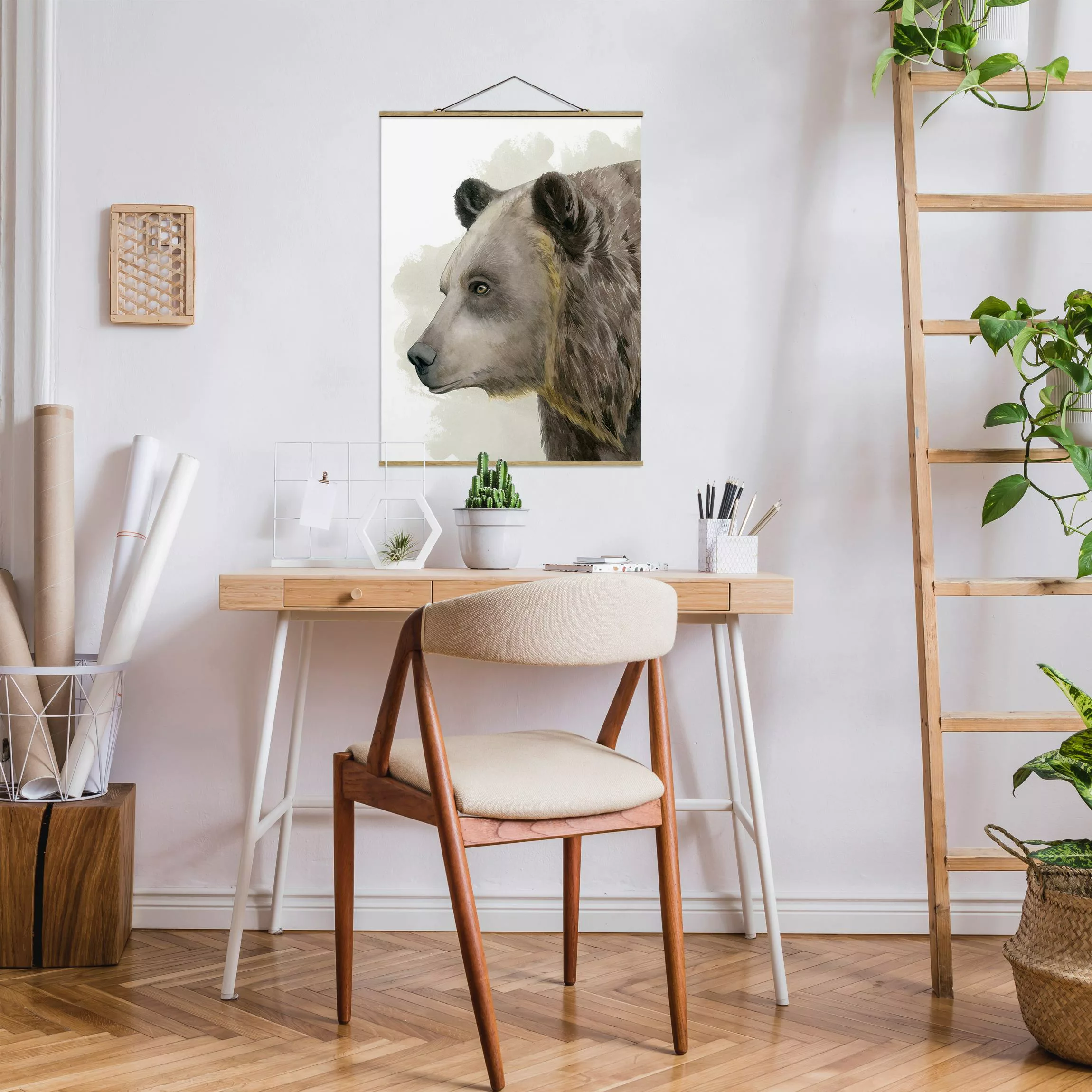 Stoffbild Tiere mit Posterleisten - Hochformat Waldfreunde - Bär günstig online kaufen