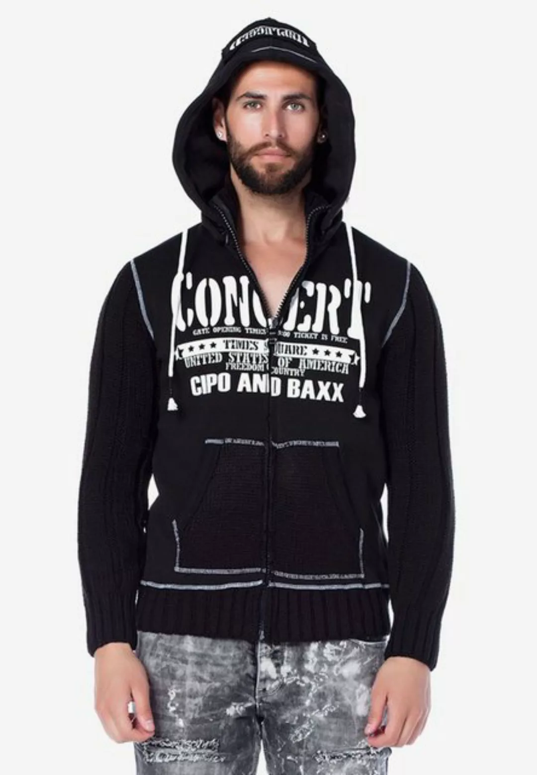 Cipo & Baxx Sweatjacke mit Prints auf Front und Kapuze günstig online kaufen