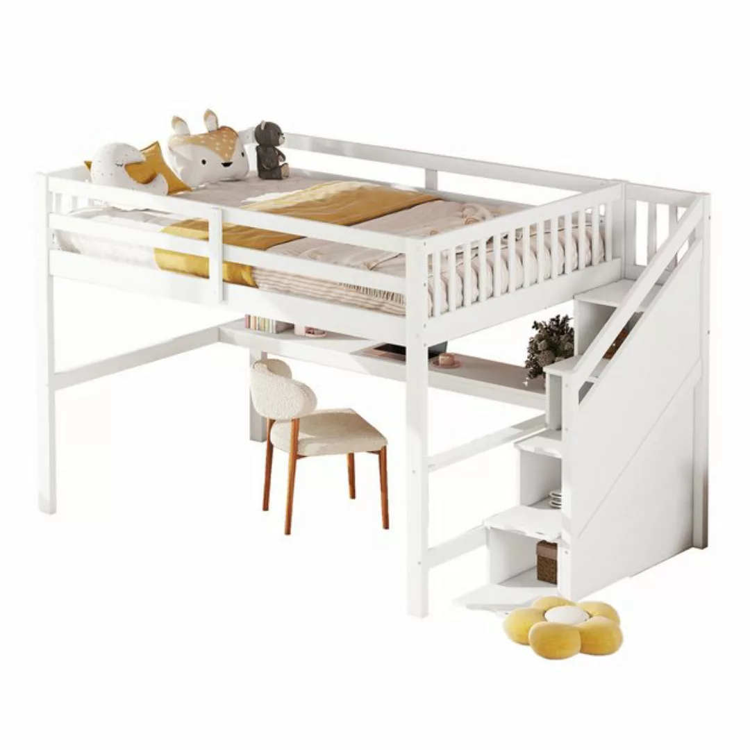 Ulife Hochbett Kinderbett Stauraumbett Funktionsbett Holzbett 140 x 200 cm, günstig online kaufen