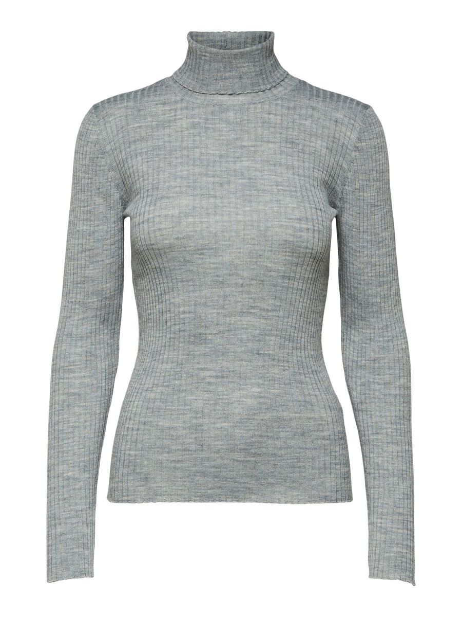 SELECTED Körperbetont Rollkragen Bluse Damen Grau günstig online kaufen