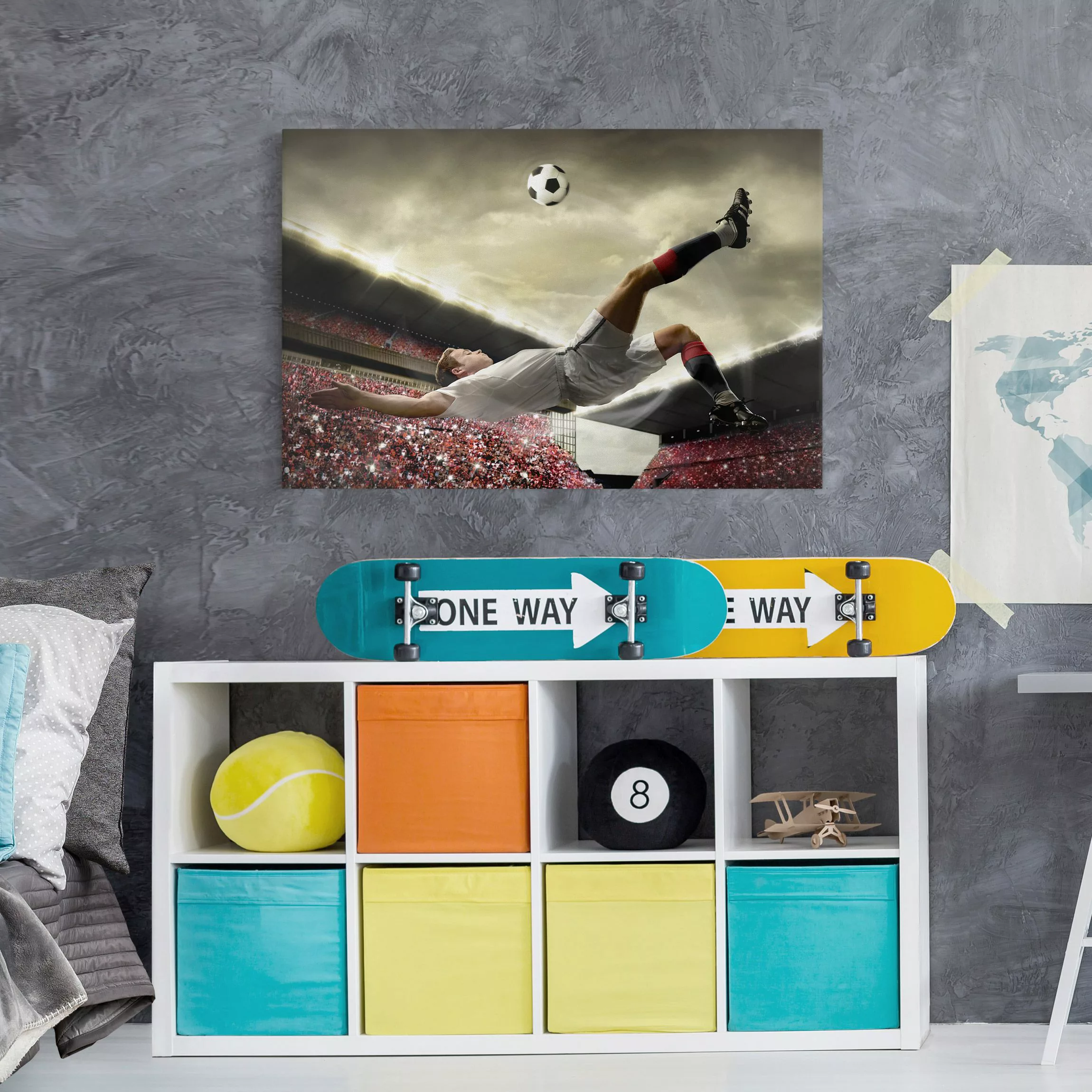 Leinwandbild Kinderzimmer - Querformat Fußball Action günstig online kaufen