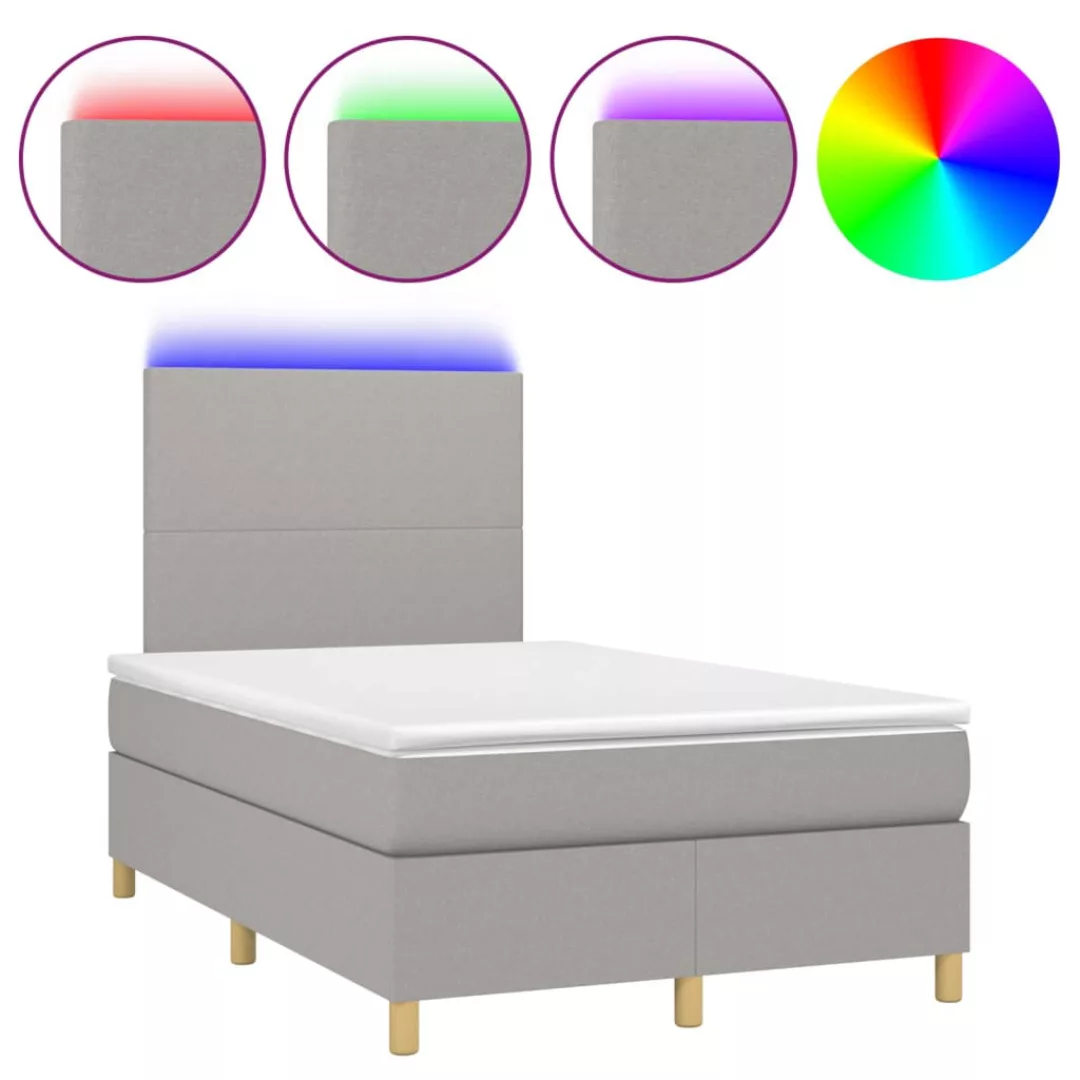 Vidaxl Boxspringbett Mit Matratze & Led Hellgrau 120x200 Cm Stoff günstig online kaufen