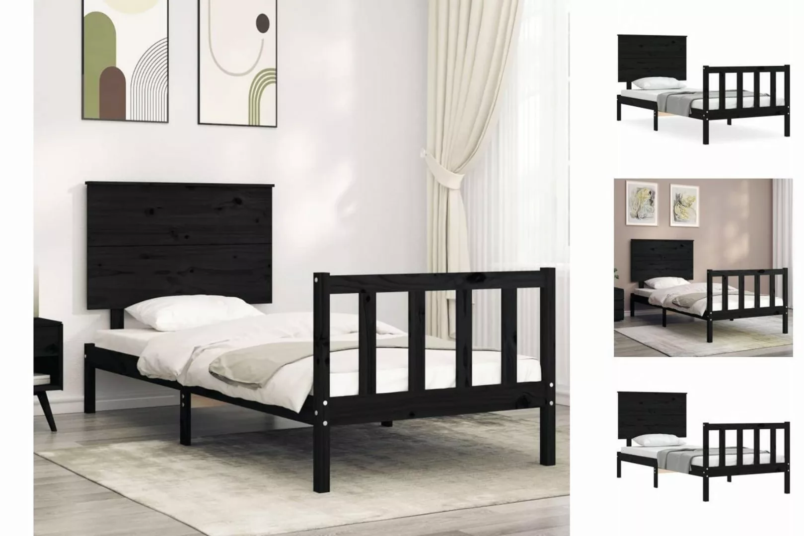 vidaXL Bettgestell Massivholzbett mit Kopfteil Schwarz 3FT Single Bett Bett günstig online kaufen
