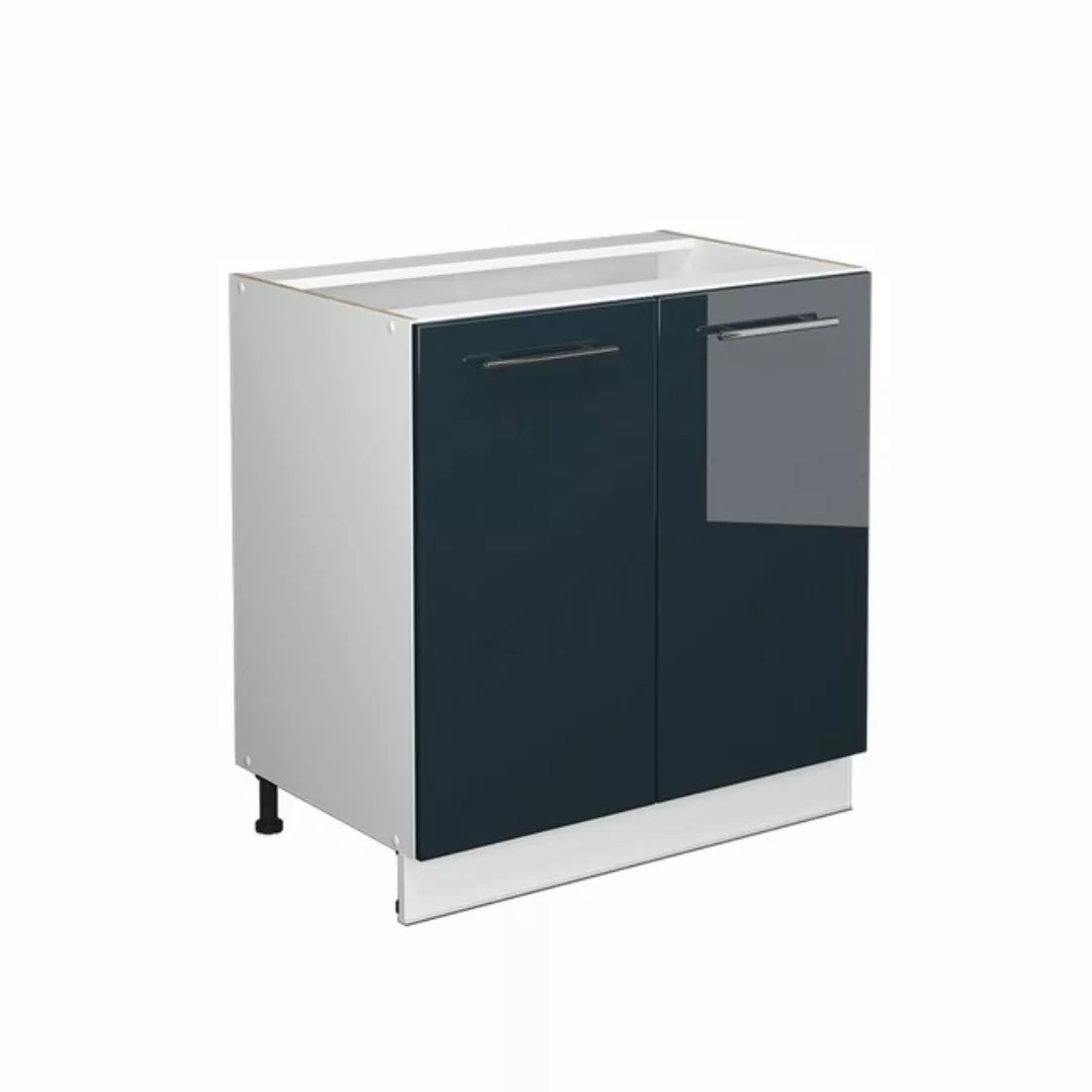 Vicco Spülenunterschrank Fame-Line, Dunkelblau Hochglanz/Weiß, 80 cm mit Re günstig online kaufen