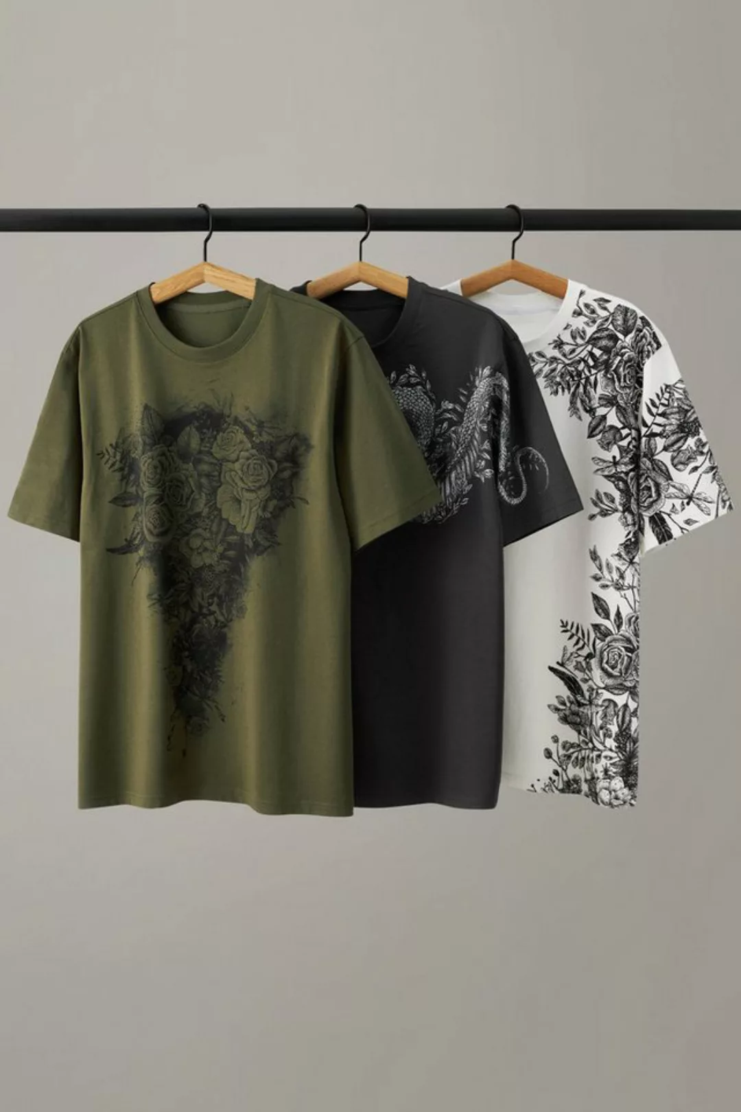 Next Print-Shirt Geblümte Tattoo T-Shirts, 3er-Pack (3-tlg) günstig online kaufen