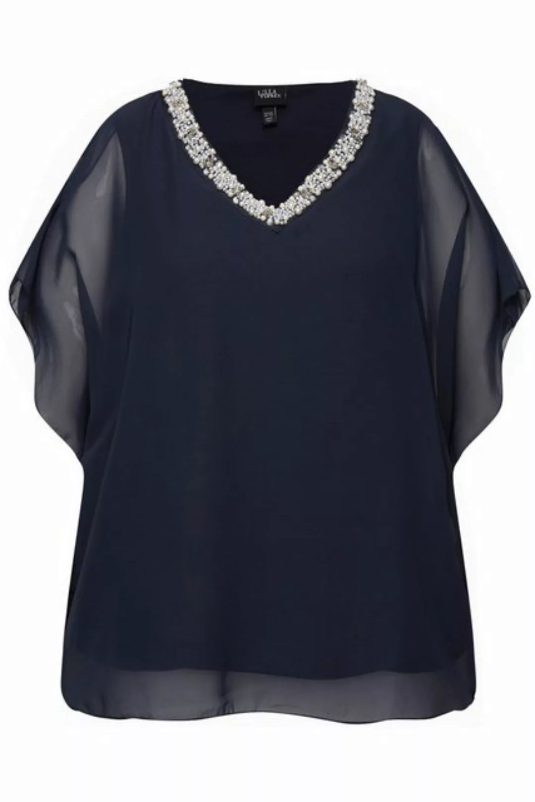 Ulla Popken Longbluse Chiffonbluse doppellagig V-Ausschnitt Halbarm günstig online kaufen